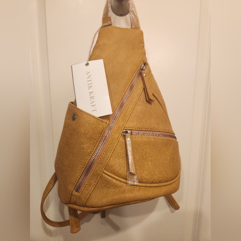 Mustard Vegan Leather Backpack Purse